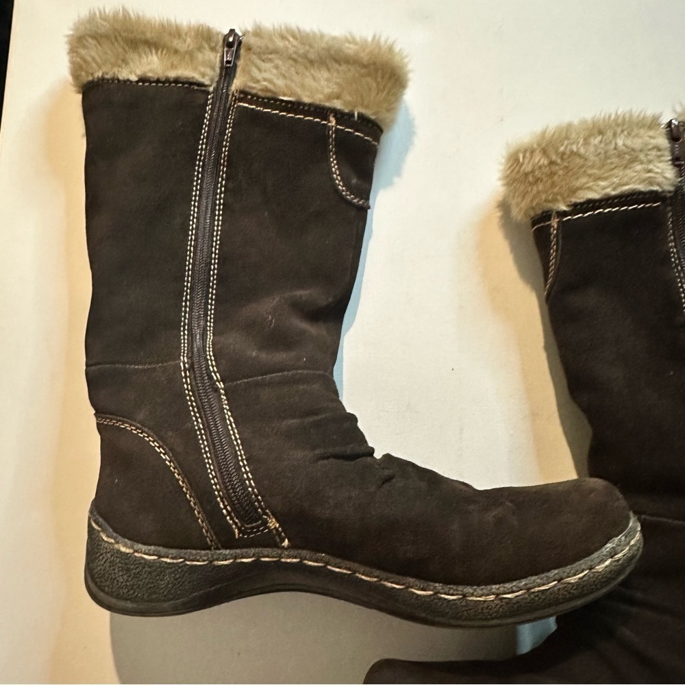 G.H. Bass Otto Suede Snow Boots Women’s 8 Brown Faux Fur Mid Calf Winter - Picture 7 of 13